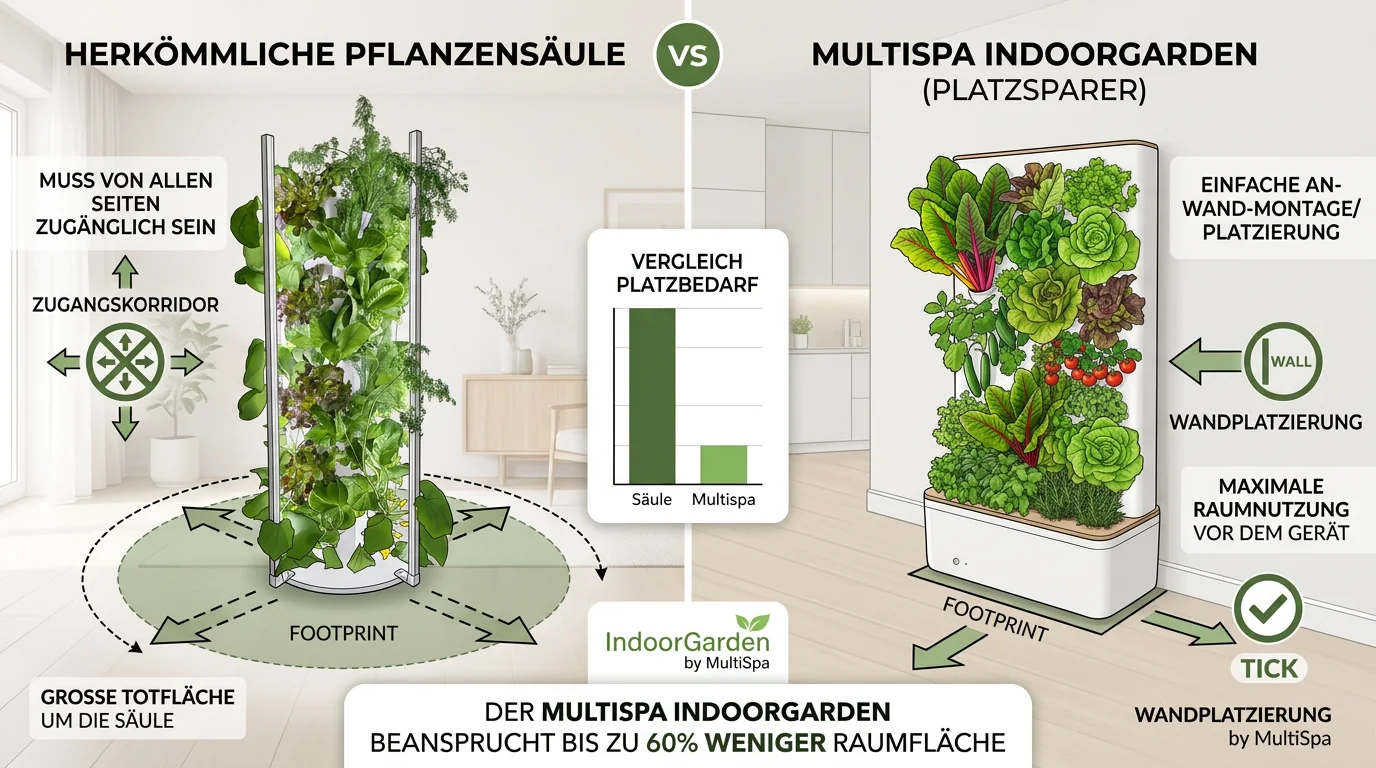 Vergleich Platzbedarf: Säule vs. Wand
